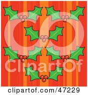 Poster, Art Print Of Holly Leaves And Berries On A Retro Orange Background