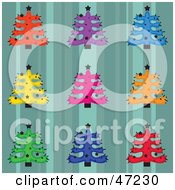 Clipart Illustration Of A Digital Collage Of Colorful Christmas Trees On A Striped Background by Prawny