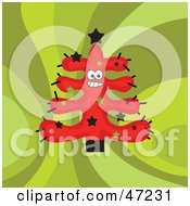 Poster, Art Print Of Friendly Red Christmas Tree On A Retro Green Background