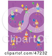Happy Birthday Kids With Party Balloons On A Purple Background