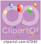 Clipart Illustration Of A Purple Background With Colorful Streamers And Party Balloons by Prawny