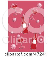 Clipart Illustration Of A Pink Background With Red Bottles And Wine Glasses by Prawny