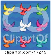 Clipart Illustration Of A Digital Collage Of Colorful Doves On Blue