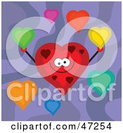 Poster, Art Print Of Happy Red Heart Holding Up Colorful Hearts On A Purple Background