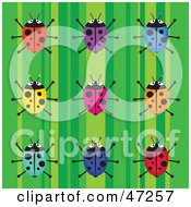 Poster, Art Print Of Striped Green Background With Colorful Ladybugs