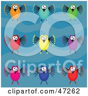 Clipart Illustration Of A Digital Collage Of Funky Birds On A Blue Wave Background