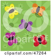 Poster, Art Print Of Green Background Of Butterflies And Flowers