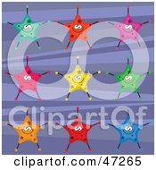 Clipart Illustration Of A Digital Collage Of Colorful Happy Stars On A Purple Background