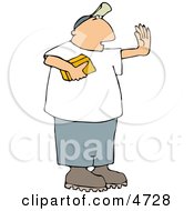 Man Holding A Gold Brick And Hand Gesturing For Someone To Stop