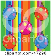 Poster, Art Print Of Striped Background With Colorful Christmas Ornaments