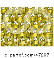 Royalty Free RF Clipart Illustration Of A Yellow Background Of Beer Mugs