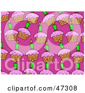 Royalty Free RF Clipart Illustration Of A Pink Background With Rows Of Birthday Cupcakes by Prawny