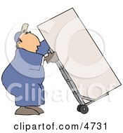 Poster, Art Print Of Male Mover Moving A Heavy RefrigeratorFreezer With A Dolly