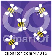 Poster, Art Print Of Retro Purple Background With Flying Bees