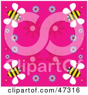 Poster, Art Print Of Pink Background Bordered With Flowers And Yellow Bees