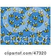 Poster, Art Print Of Blue Background Of Busy Honey Bees