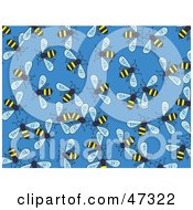 Poster, Art Print Of Blue Background Of Buzzing Honey Bees