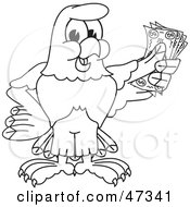 Royalty Free RF Clipart Illustration Of A Bald Eagle Hawk Or Falcon Holding Money Outline