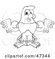 Royalty Free RF Clipart Illustration Of A Bald Eagle Hawk Or Falcon Shrugging Outline