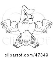 Royalty Free RF Clipart Illustration Of A Bald Eagle Hawk Or Falcon Flexing Outline