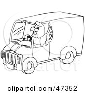 Royalty Free RF Clipart Illustration Of A Bald Eagle Hawk Or Falcon Waving And Driving A Van Outline