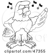 Poster, Art Print Of Bald Eagle Hawk Or Falcon Singing Outline