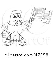 Royalty Free RF Clipart Illustration Of A Bald Eagle Hawk Or Falcon Waving An American Flag Outline