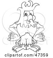 Royalty Free RF Clipart Illustration Of A Bald Eagle Hawk Or Falcon With His Hands On His Hips Outline