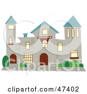 Poster, Art Print Of Stone Mansion With A Blue Roof