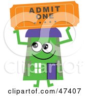 Royalty Free RF Clipart Illustration Of A Green Cartoon House Character With A Ticket