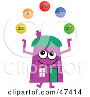 Royalty Free RF Clipart Illustration Of A Purple Cartoon House Character Juggling Lottery Balls
