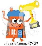Royalty Free RF Clipart Illustration Of An Orange Cartoon House Character Holding A Trophy