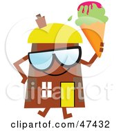 Royalty Free RF Clipart Illustration Of A Brown Cartoon House Character With An Ice Cream Cone