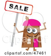 Royalty Free RF Clipart Illustration Of A Brown Cartoon House Character With A Sale Sign