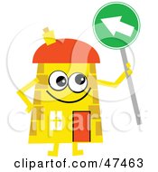 Royalty Free RF Clipart Illustration Of A Yellow Cartoon House Character With An Arrow Sign