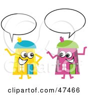 Poster, Art Print Of Pink And Yellow Cartoon House Characters Chatting