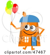 Poster, Art Print Of Orange Cartoon House Character With Party Balloons