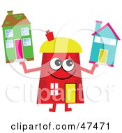 Poster, Art Print Of Red Cartoon House Character Holding Homes