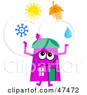 Poster, Art Print Of Purple Cartoon House Character Juggling The Four Seasons