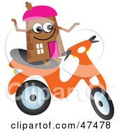 Poster, Art Print Of Brown Cartoon House Character On A Scooter