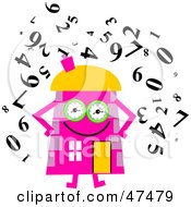 Poster, Art Print Of Pink Cartoon House Character Surrounded By Numbers