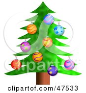 Poster, Art Print Of Green Christmas Tree With Colorful Bauble Ornaments