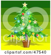 Poster, Art Print Of Potted Christmas Tree Adorned With Decorations