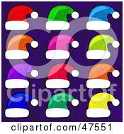 Royalty Free RF Clipart Illustration Of A Purple Background With Colorful Santa Hats