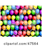 Royalty Free RF Clipart Illustration Of A Black Background Of Rainbow Colored Balloons