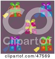 Royalty Free RF Clipart Illustration Of A Purple Background With Starry Gifts by Prawny
