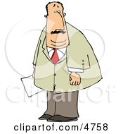 Obese Businessman Holding A Document In His Hand Clipart