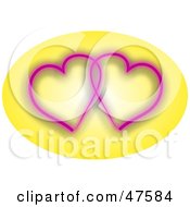 Poster, Art Print Of Two Entwined Pink Hearts On Yellow