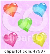 Royalty Free RF Clipart Illustration Of A Textured Purple Background With Colorful Hearts