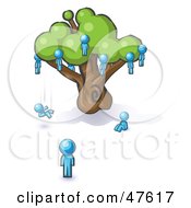 Poster, Art Print Of Blue Design Mascot Man Watching Others Fall From The Family Tree